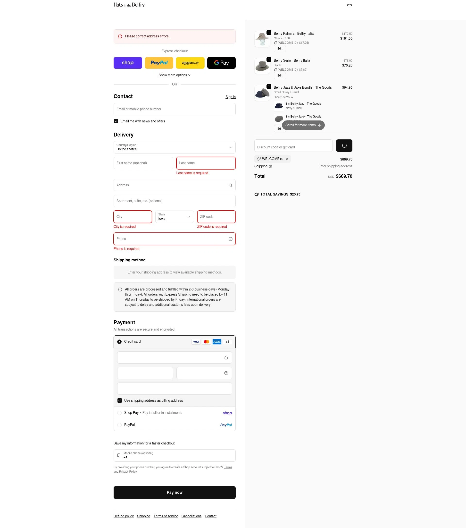 Hats in the Belfry checkout page showing Hats in the Belfry discount code box | Screenshot taken by SimplyCodes community member on Feb 5, 2026
