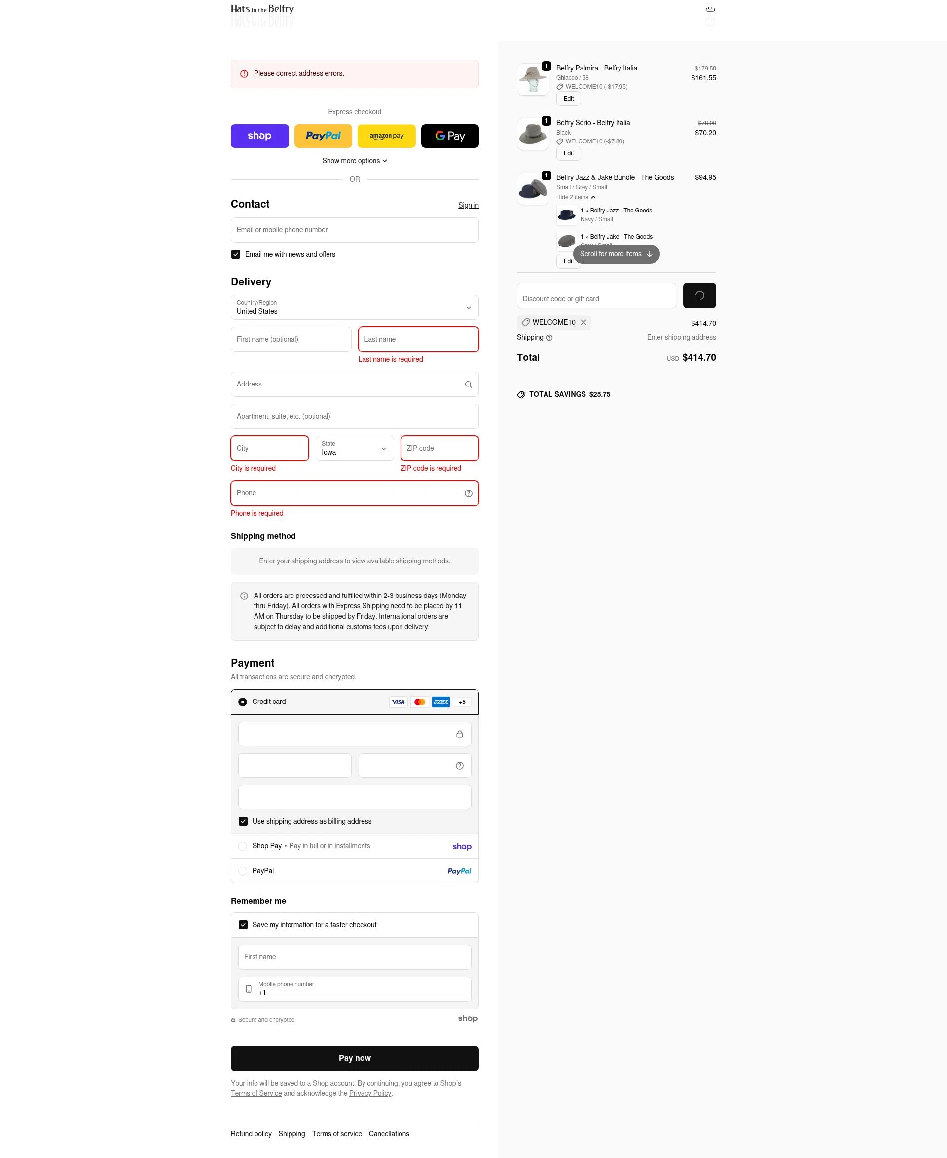 Hats in the Belfry checkout page showing Hats in the Belfry discount code box | Screenshot taken by SimplyCodes community member on Jan 27, 2026