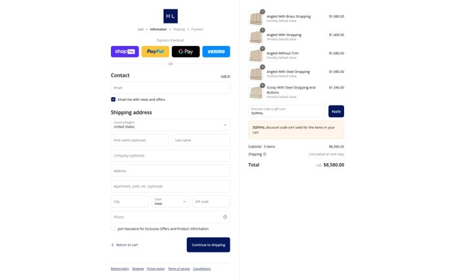 Hauslane checkout page showing Hauslane discount code box | Screenshot taken by SimplyCodes community member on Aug 23, 2025