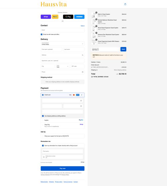 Hausvita checkout page showing Hausvita promo code box | Screenshot taken by SimplyCodes community member on Sep 14, 2025