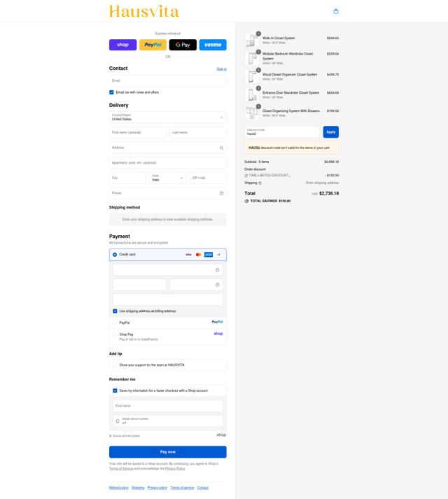 Hausvita checkout page showing Hausvita promo code box | Screenshot taken by SimplyCodes community member on Sep 14, 2025