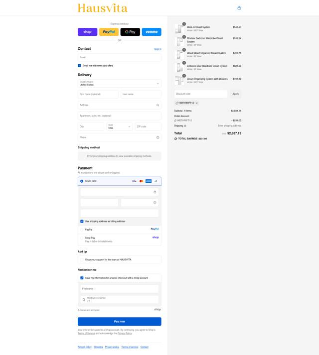 Hausvita checkout page showing Hausvita promo code box | Screenshot taken by SimplyCodes community member on Sep 14, 2025
