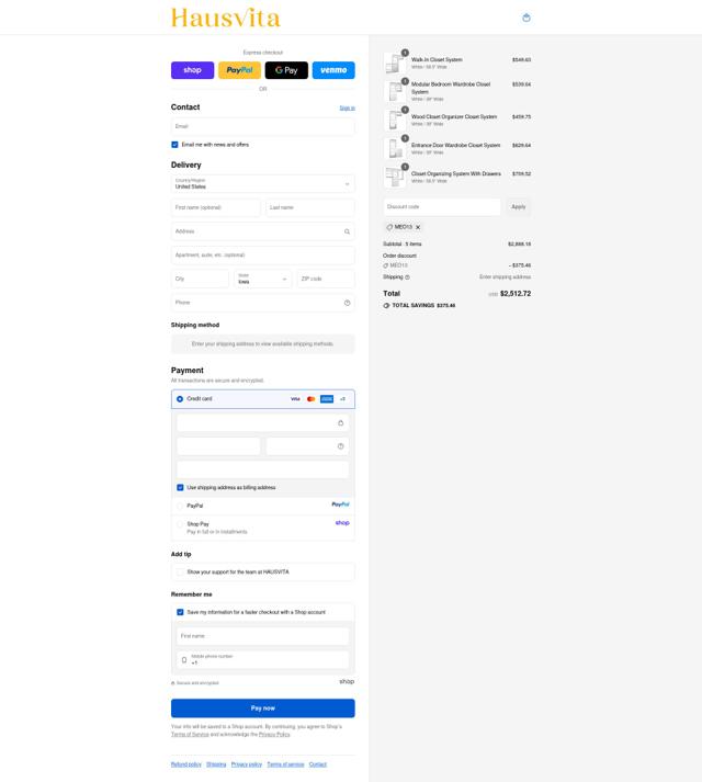 Hausvita checkout page showing Hausvita promo code box | Screenshot taken by SimplyCodes community member on Sep 14, 2025