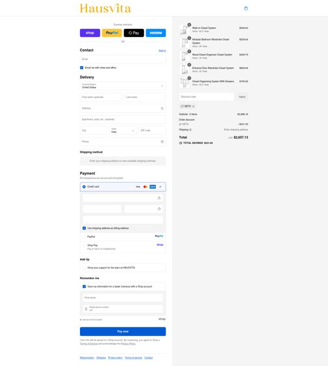 Hausvita checkout page showing Hausvita promo code box | Screenshot taken by SimplyCodes community member on Sep 14, 2025