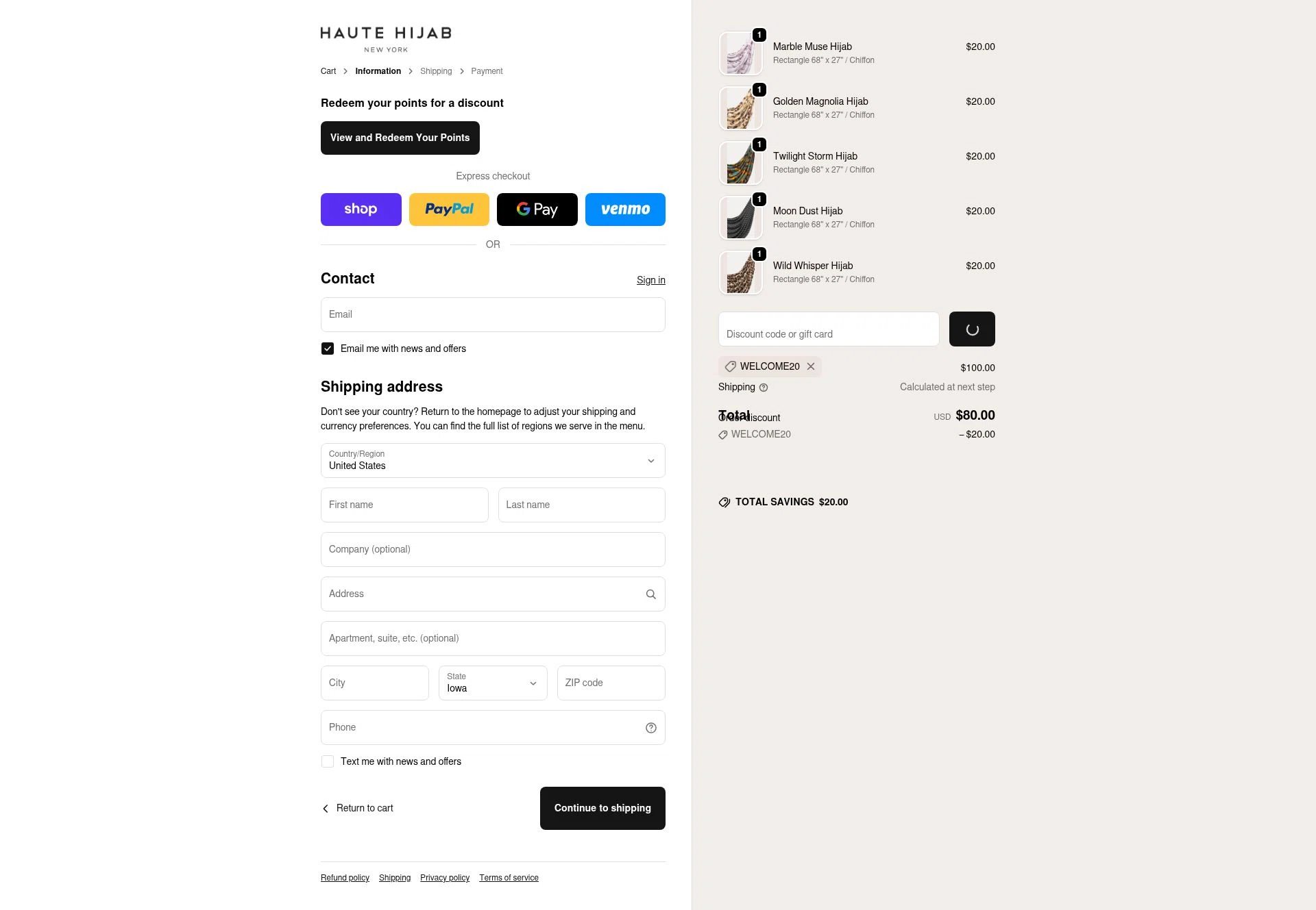 Haute Hijab checkout page showing Haute Hijab discount code box | Screenshot taken by SimplyCodes community member on Feb 24, 2026