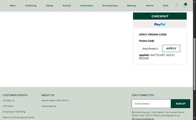 Haven Well Within checkout page showing Haven Well Within promo code box | Screenshot taken by SimplyCodes community member on Sep 4, 2025