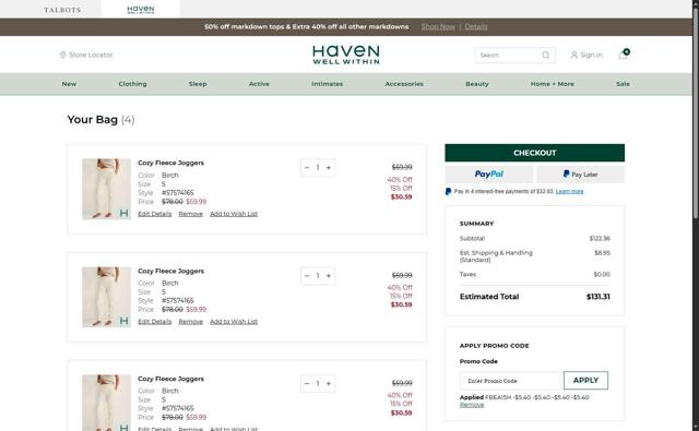 Haven Well Within checkout page showing Haven Well Within promo code box | Screenshot taken by SimplyCodes community member on Jul 17, 2025