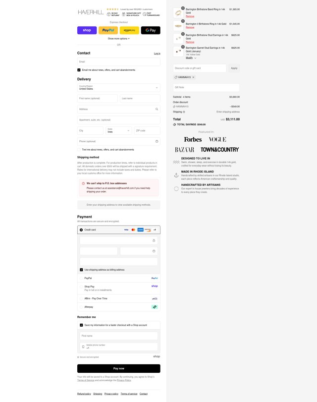 Haverhill checkout page showing Haverhill discount code box | Screenshot taken by SimplyCodes community member on Aug 28, 2025