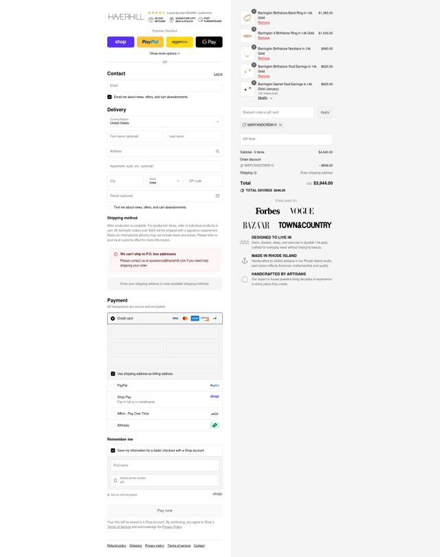 Haverhill checkout page showing Haverhill discount code box | Screenshot taken by SimplyCodes community member on Sep 2, 2025