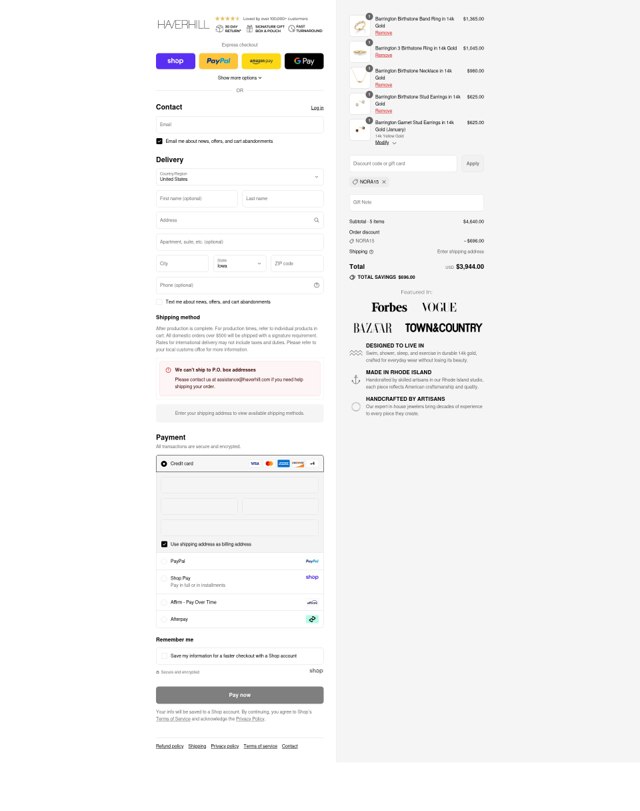 Haverhill checkout page showing Haverhill discount code box | Screenshot taken by SimplyCodes community member on Sep 2, 2025