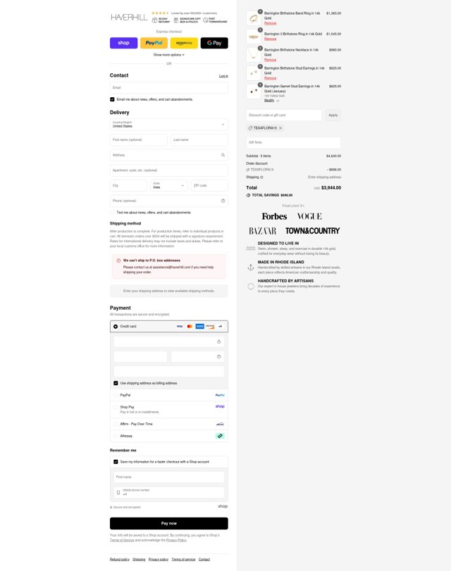 Haverhill checkout page showing Haverhill discount code box | Screenshot taken by SimplyCodes community member on Sep 2, 2025