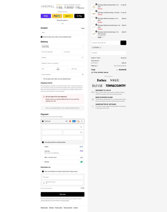 Haverhill checkout page showing Haverhill discount code box | Screenshot taken by SimplyCodes community member on Sep 2, 2025