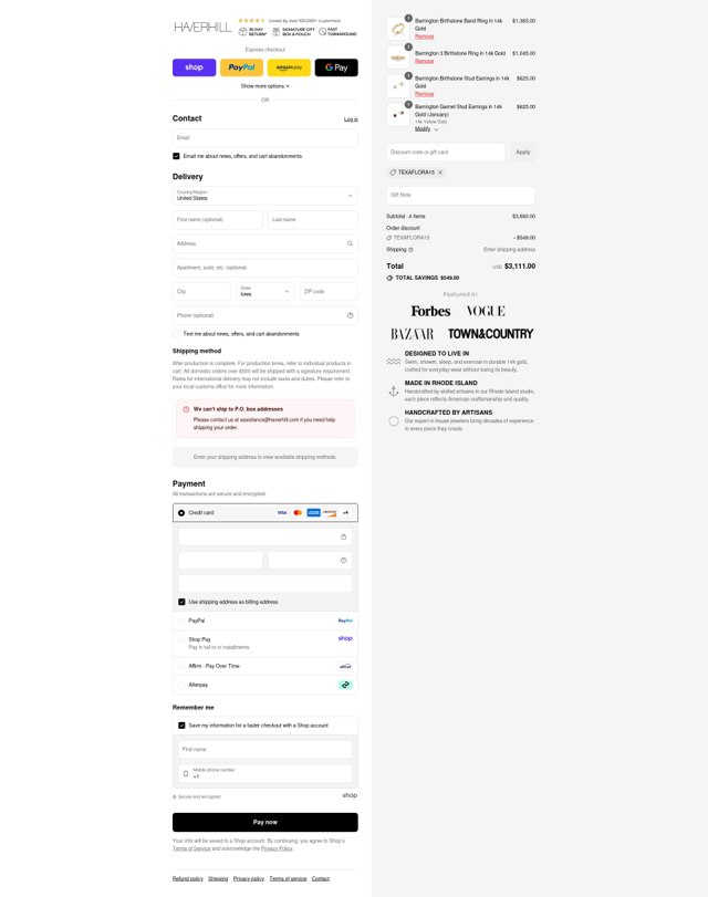Haverhill checkout page showing Haverhill discount code box | Screenshot taken by SimplyCodes community member on Aug 28, 2025