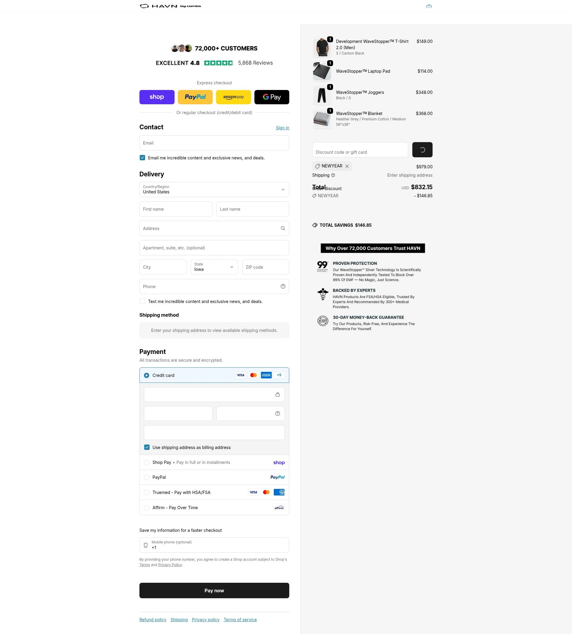 HAVN Wear checkout page showing HAVN Wear promo code box | Screenshot taken by SimplyCodes community member on Feb 19, 2026