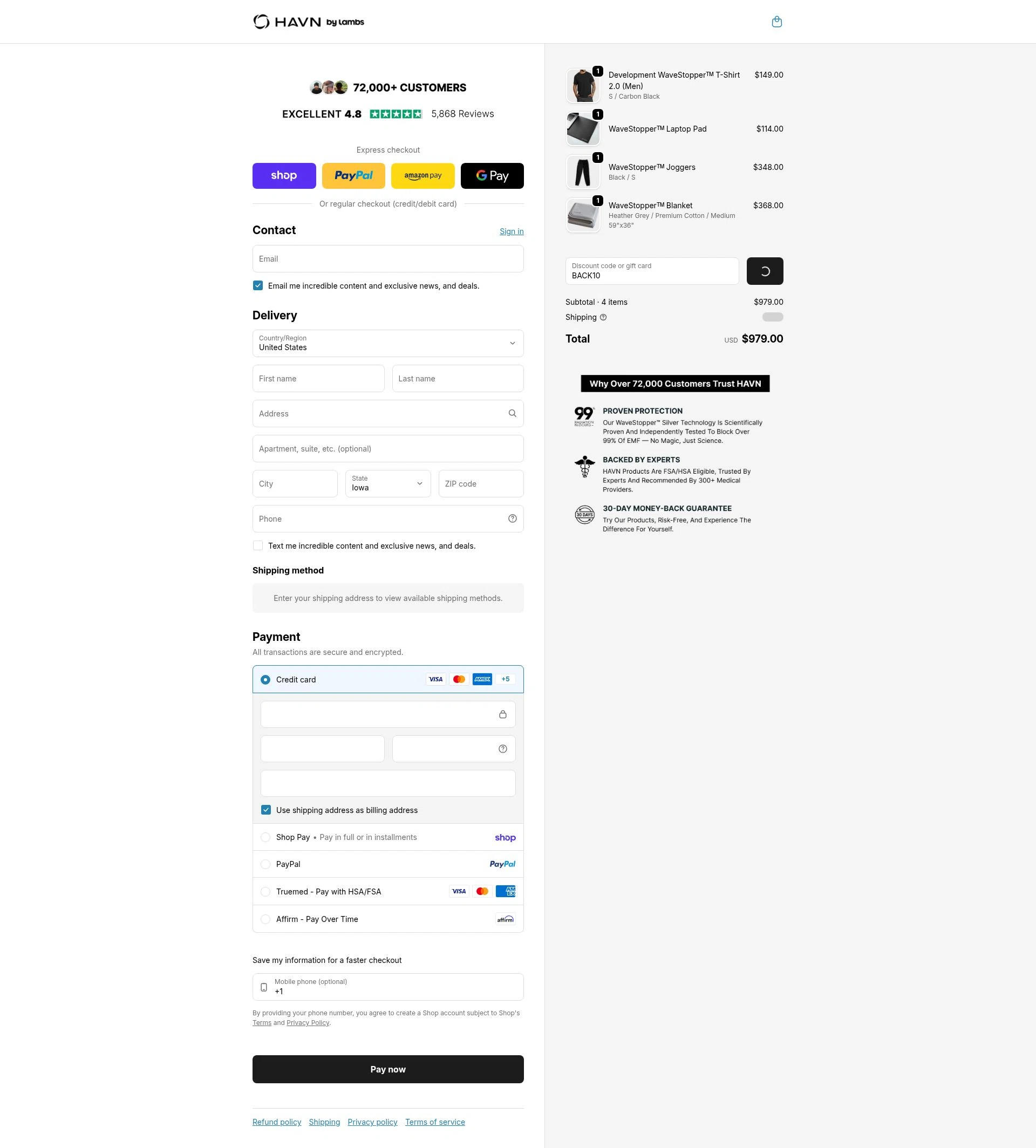 HAVN Wear checkout page showing HAVN Wear promo code box | Screenshot taken by SimplyCodes community member on Feb 11, 2026