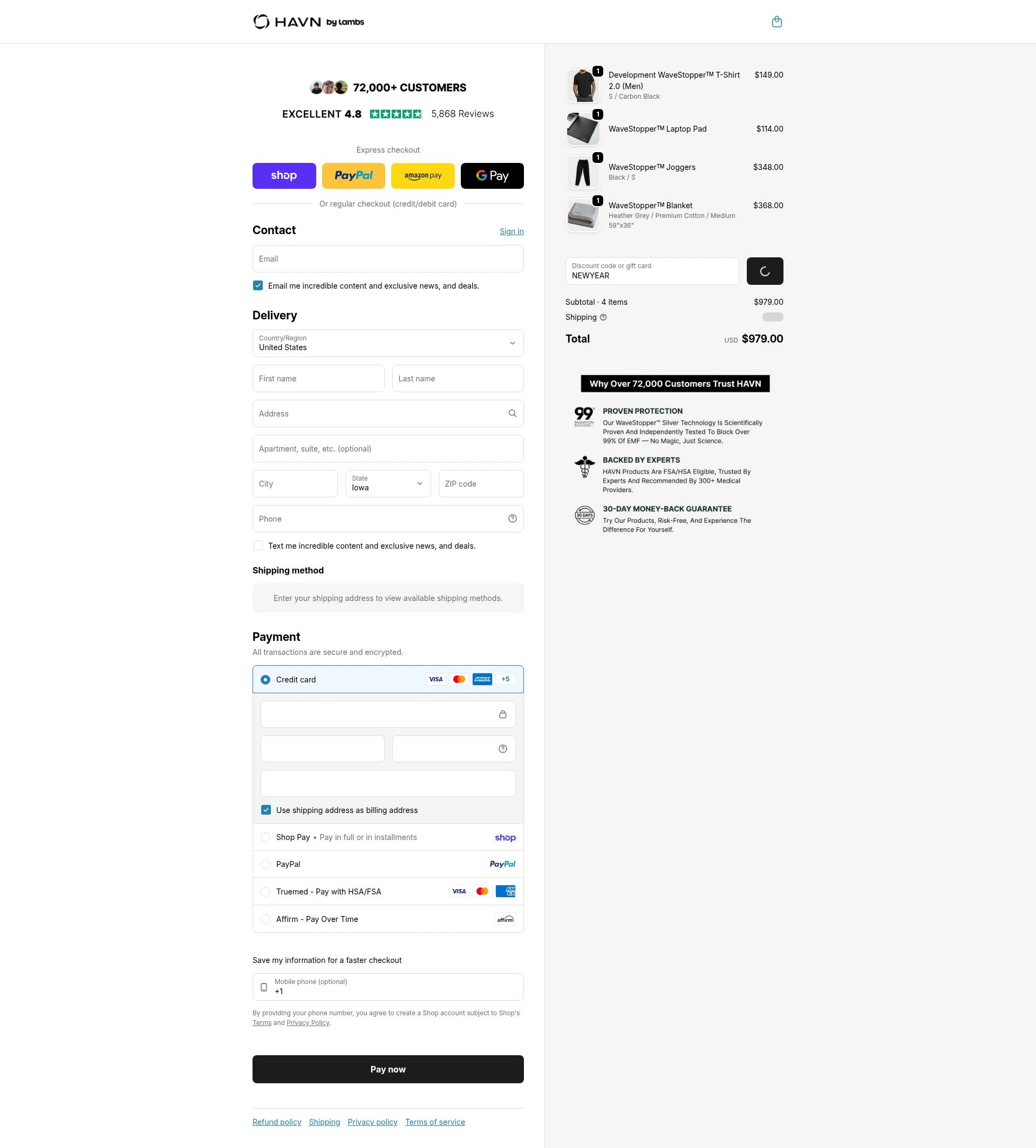 HAVN Wear checkout page showing HAVN Wear promo code box | Screenshot taken by SimplyCodes community member on Feb 11, 2026