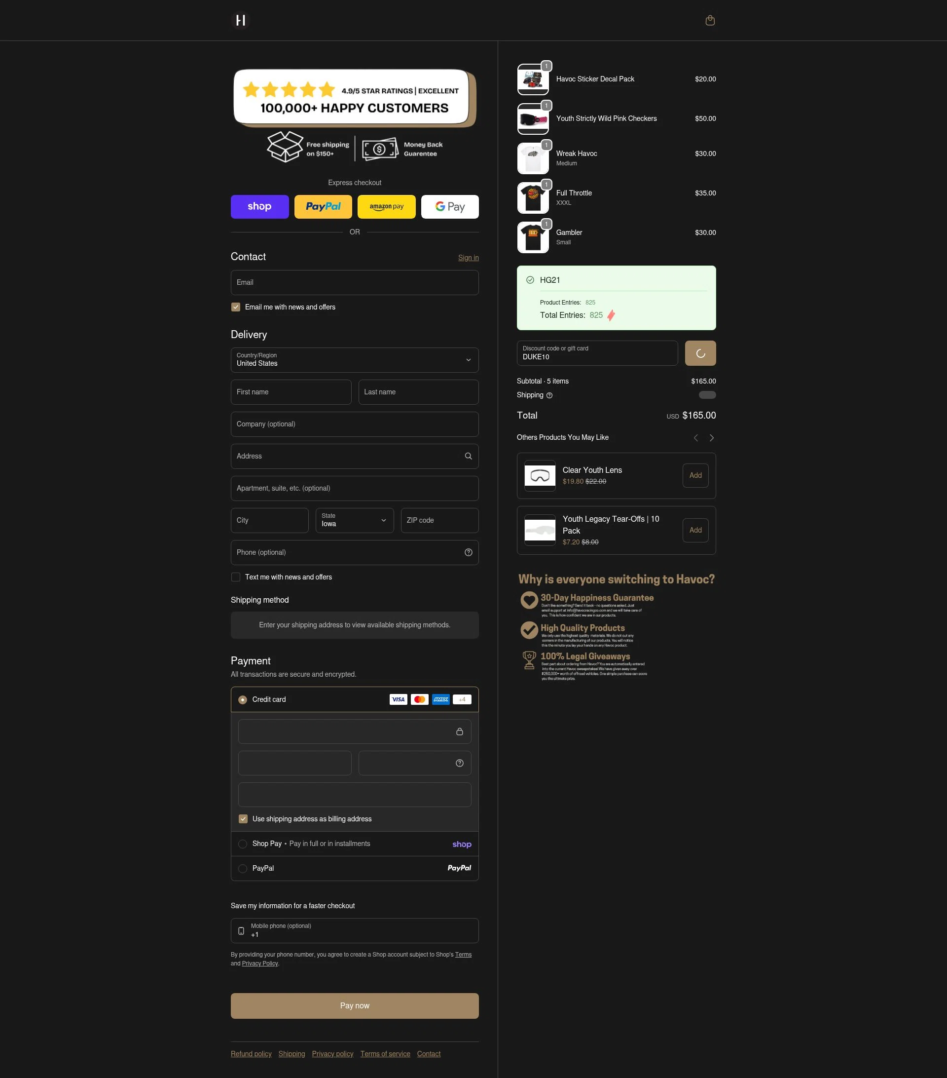 Havoc checkout page showing Havoc discount code box | Screenshot taken by SimplyCodes community member on Feb 9, 2026