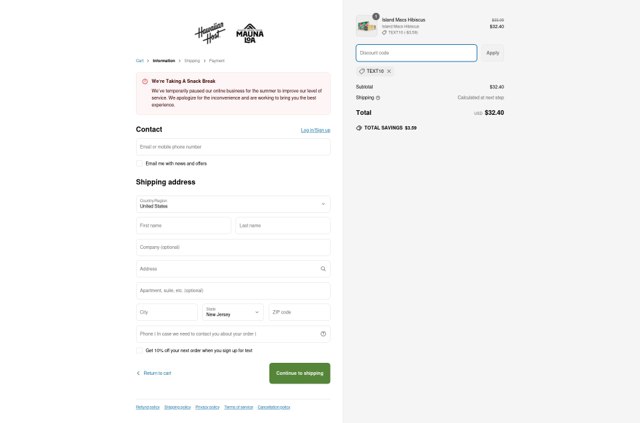 Hawaiian Host checkout page showing Hawaiian Host coupon code box | Screenshot taken by SimplyCodes community member on May 18, 2025