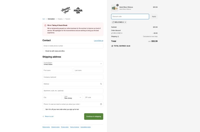 Hawaiian Host checkout page showing Hawaiian Host coupon code box | Screenshot taken by SimplyCodes community member on May 18, 2025