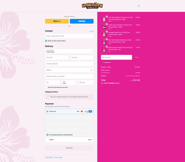 Hawaiian Shaved Ice checkout page showing Hawaiian Shaved Ice discount code box | Screenshot taken by SimplyCodes community member on Sep 2, 2025