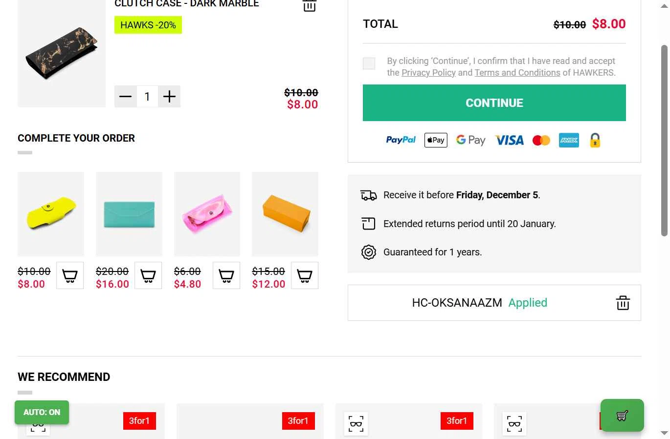 Hawkers Co. checkout page showing Hawkers Co. discount code box | Screenshot taken by SimplyCodes community member on Nov 28, 2025