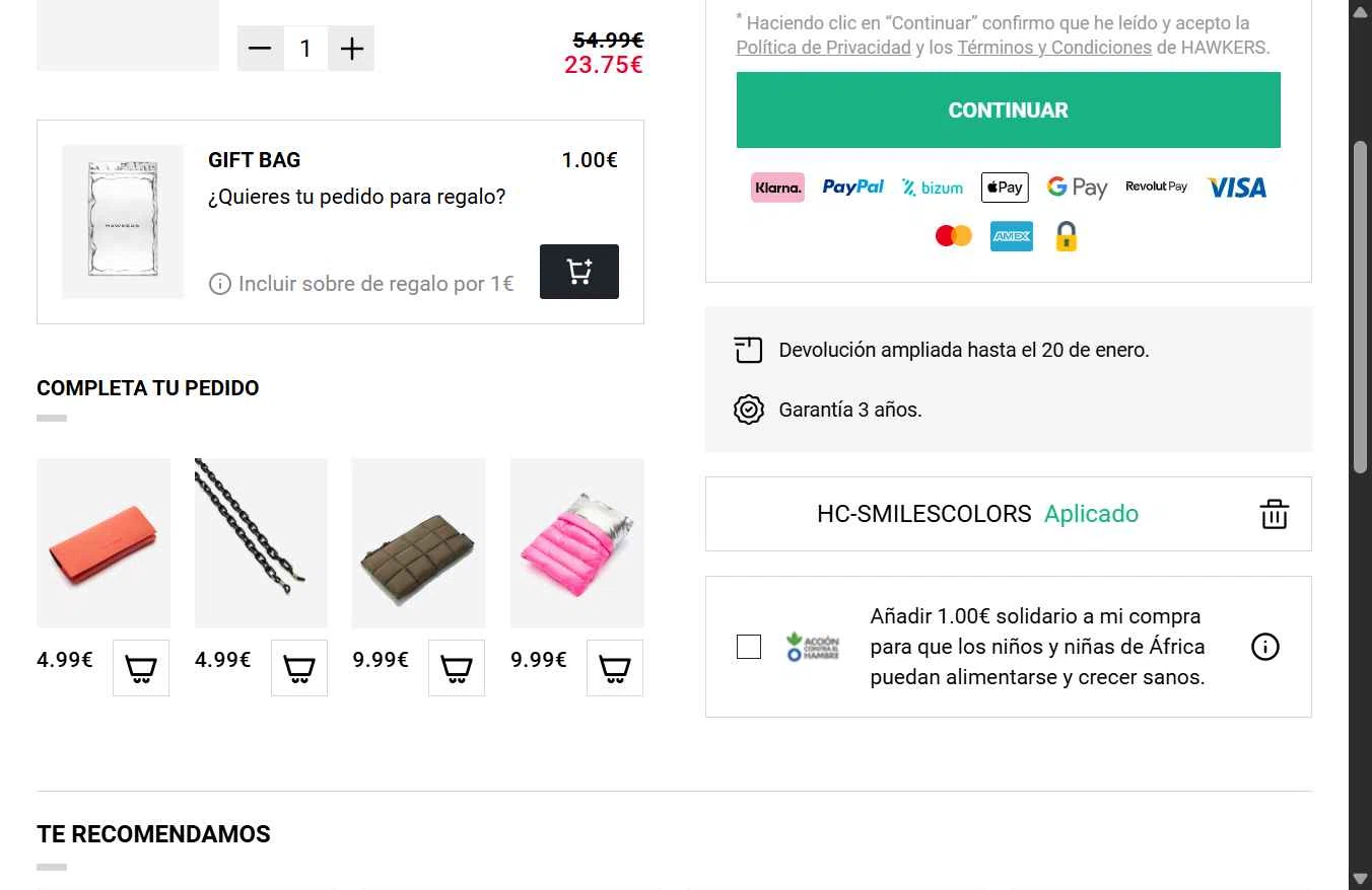 Hawkers Co. checkout page showing Hawkers Co. discount code box | Screenshot taken by SimplyCodes community member on Dec 13, 2025