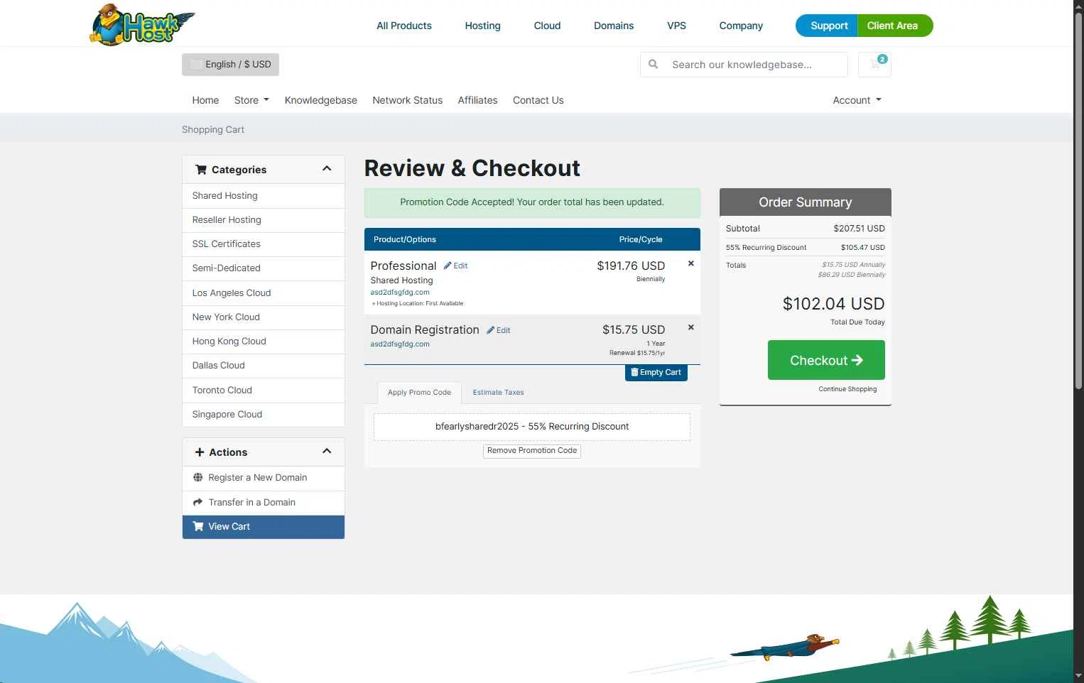 Hawk Host checkout page showing Hawk Host promo code box | Screenshot taken by SimplyCodes community member on Nov 21, 2025