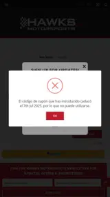Hawks Motorsports coupon verification screenshot
