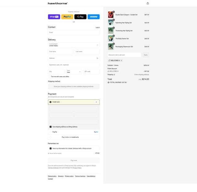Hawthorne checkout page showing Hawthorne promo code box | Screenshot taken by SimplyCodes community member on Aug 12, 2025