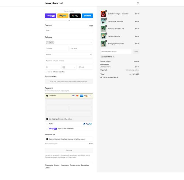 Hawthorne checkout page showing Hawthorne promo code box | Screenshot taken by SimplyCodes community member on Aug 4, 2025