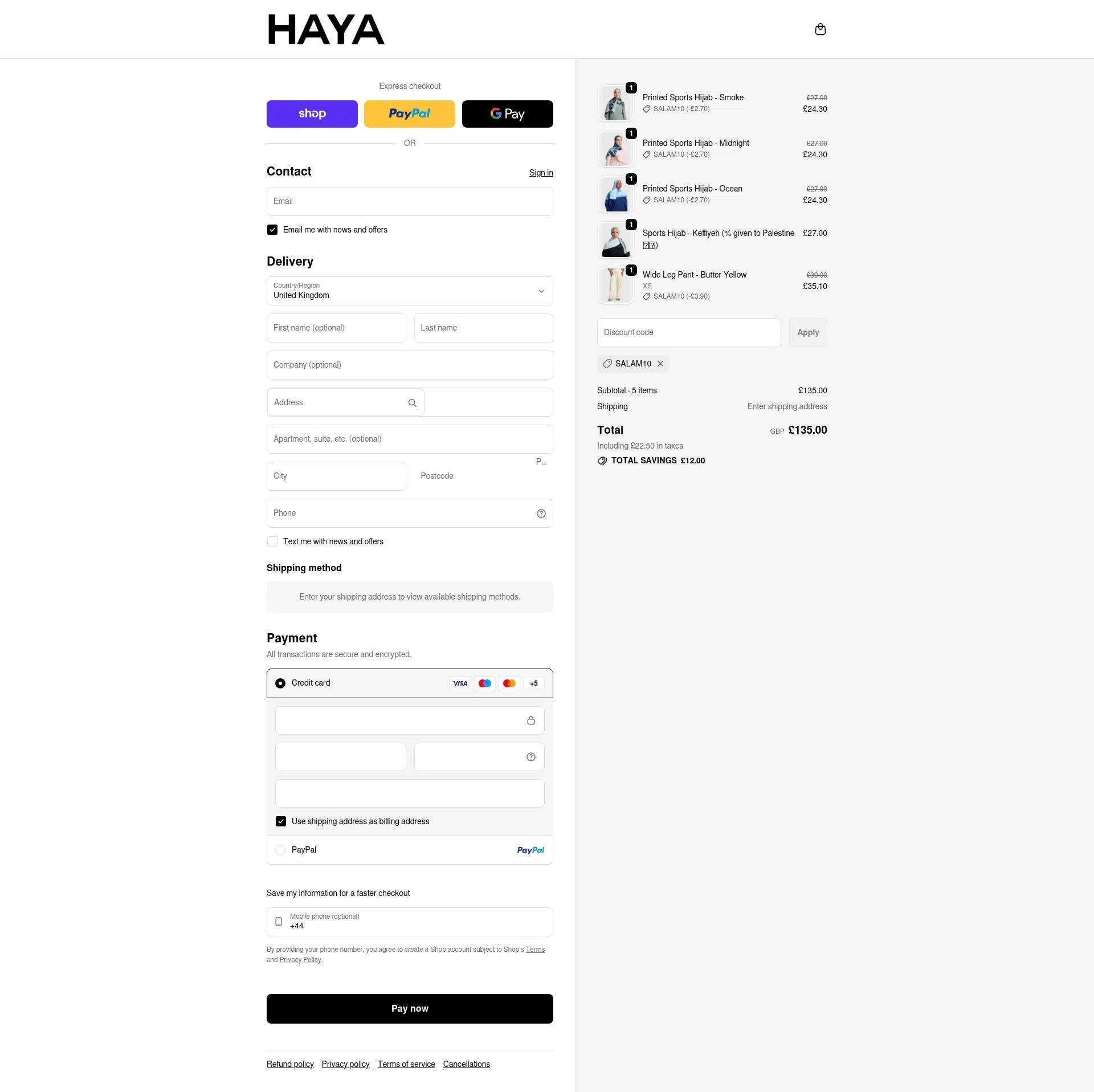 HAYA checkout page showing HAYA discount code box | Screenshot taken by SimplyCodes community member on Feb 9, 2026