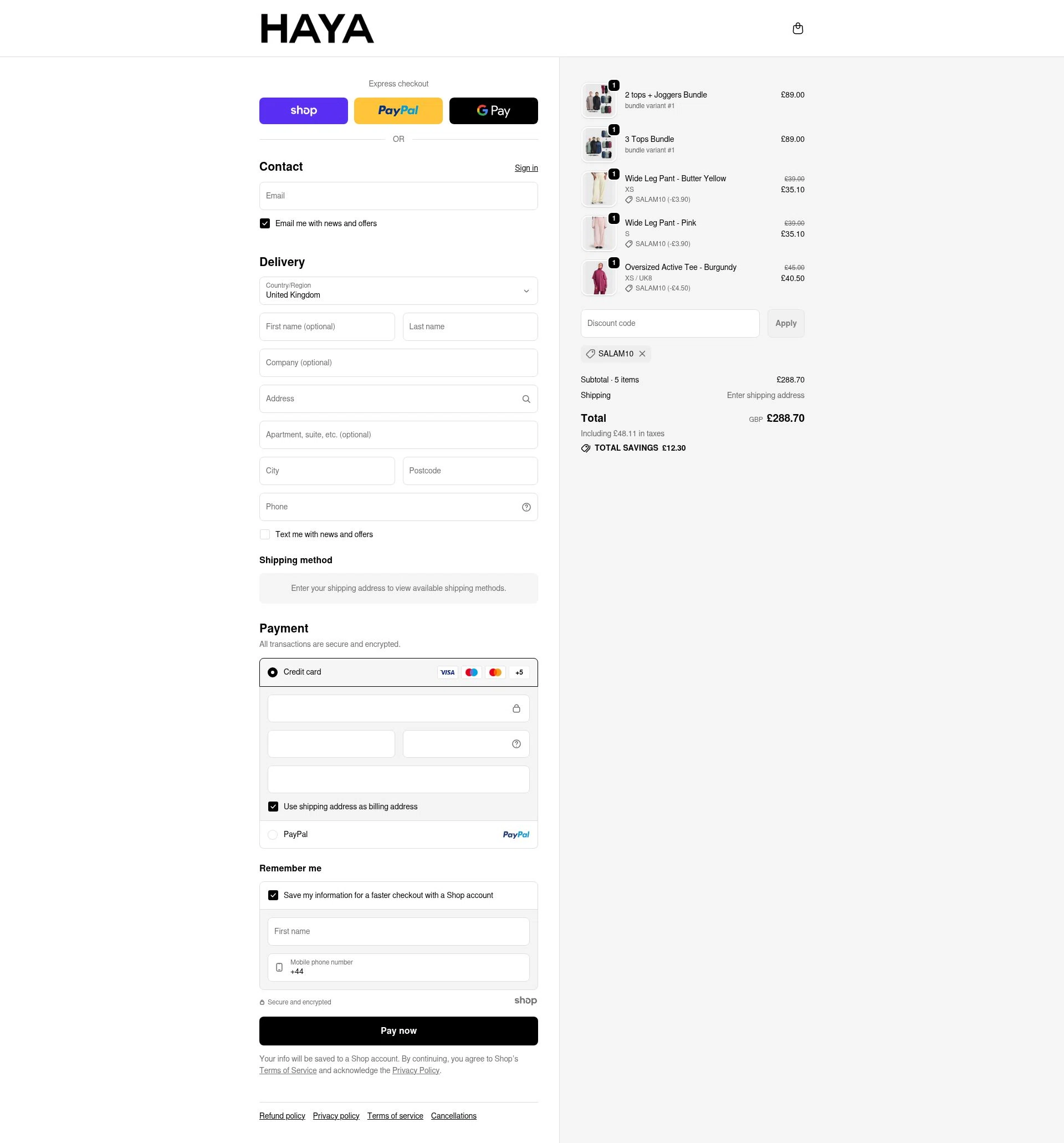 HAYA checkout page showing HAYA discount code box | Screenshot taken by SimplyCodes community member on Nov 20, 2025