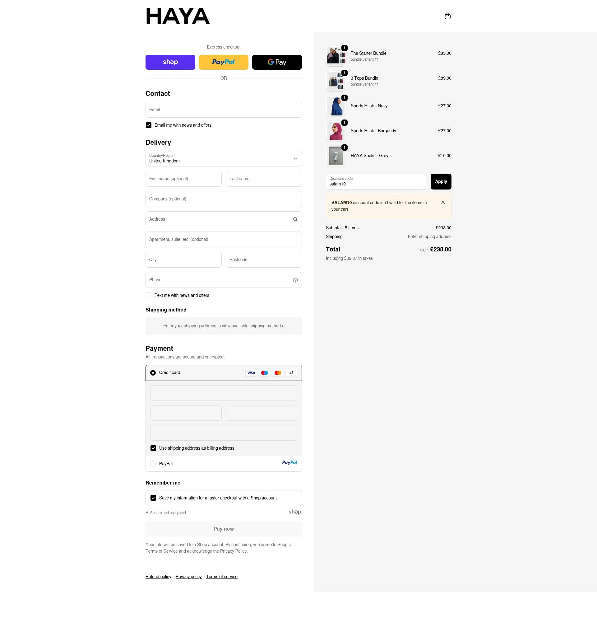 HAYA checkout page showing HAYA discount code box | Screenshot taken by SimplyCodes community member on Oct 15, 2025