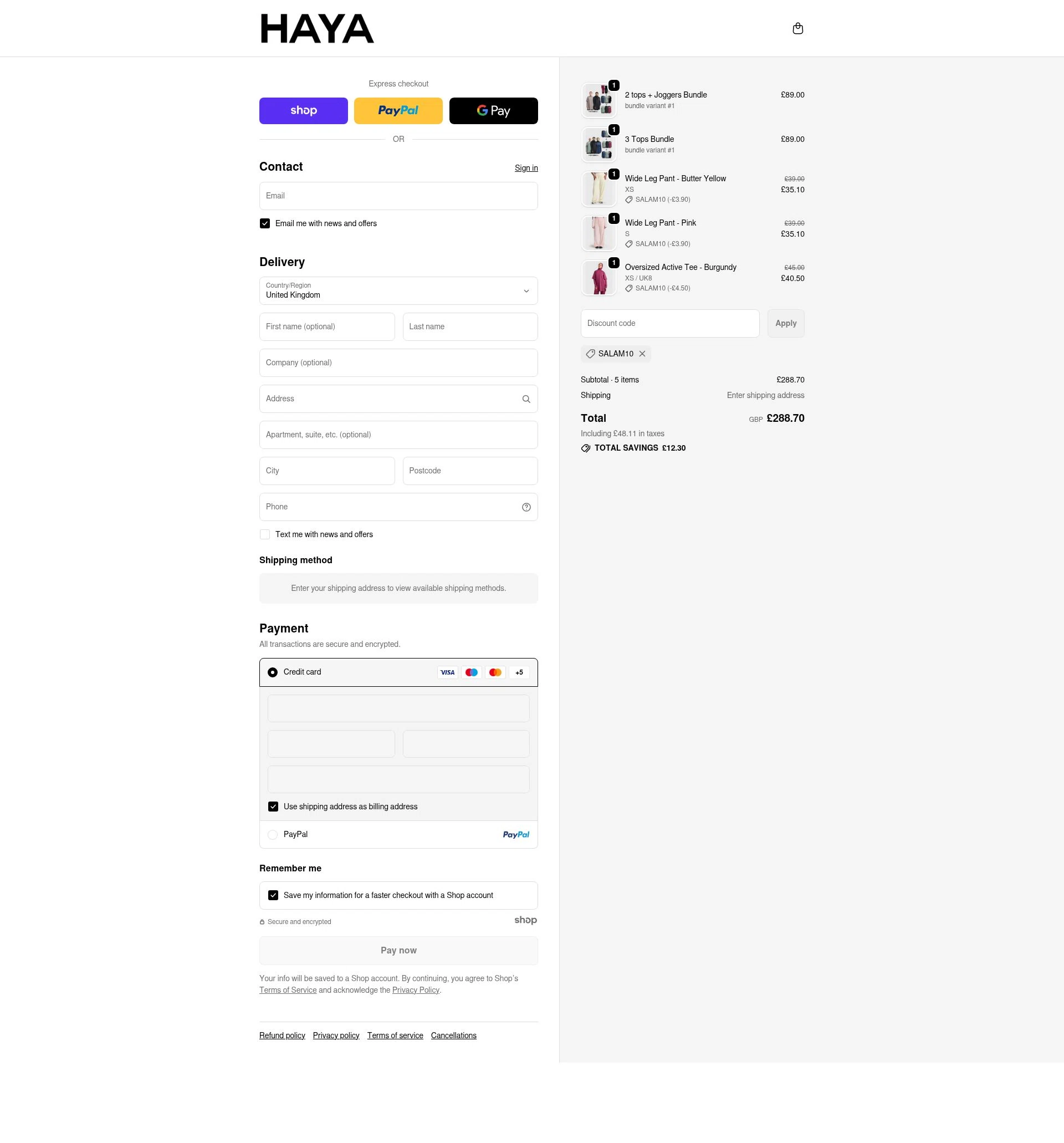 HAYA checkout page showing HAYA discount code box | Screenshot taken by SimplyCodes community member on Nov 3, 2025