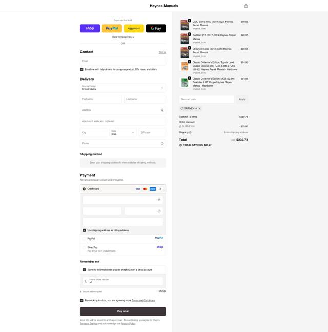Haynes checkout page showing Haynes coupon code box | Screenshot taken by SimplyCodes community member on Sep 21, 2025