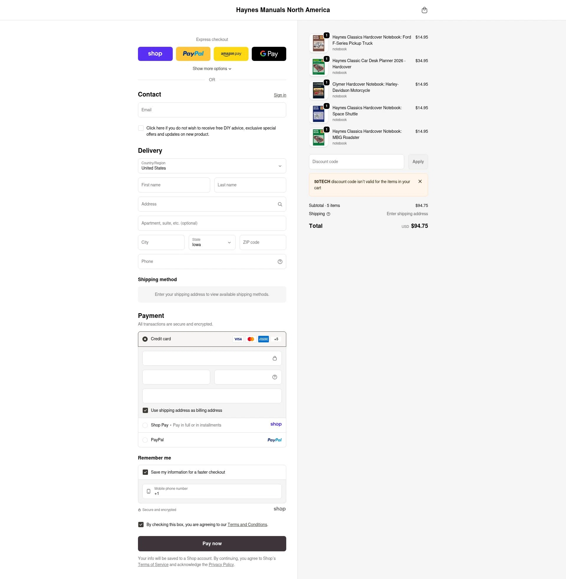 Haynes checkout page showing Haynes coupon code box | Screenshot taken by SimplyCodes community member on Dec 23, 2025