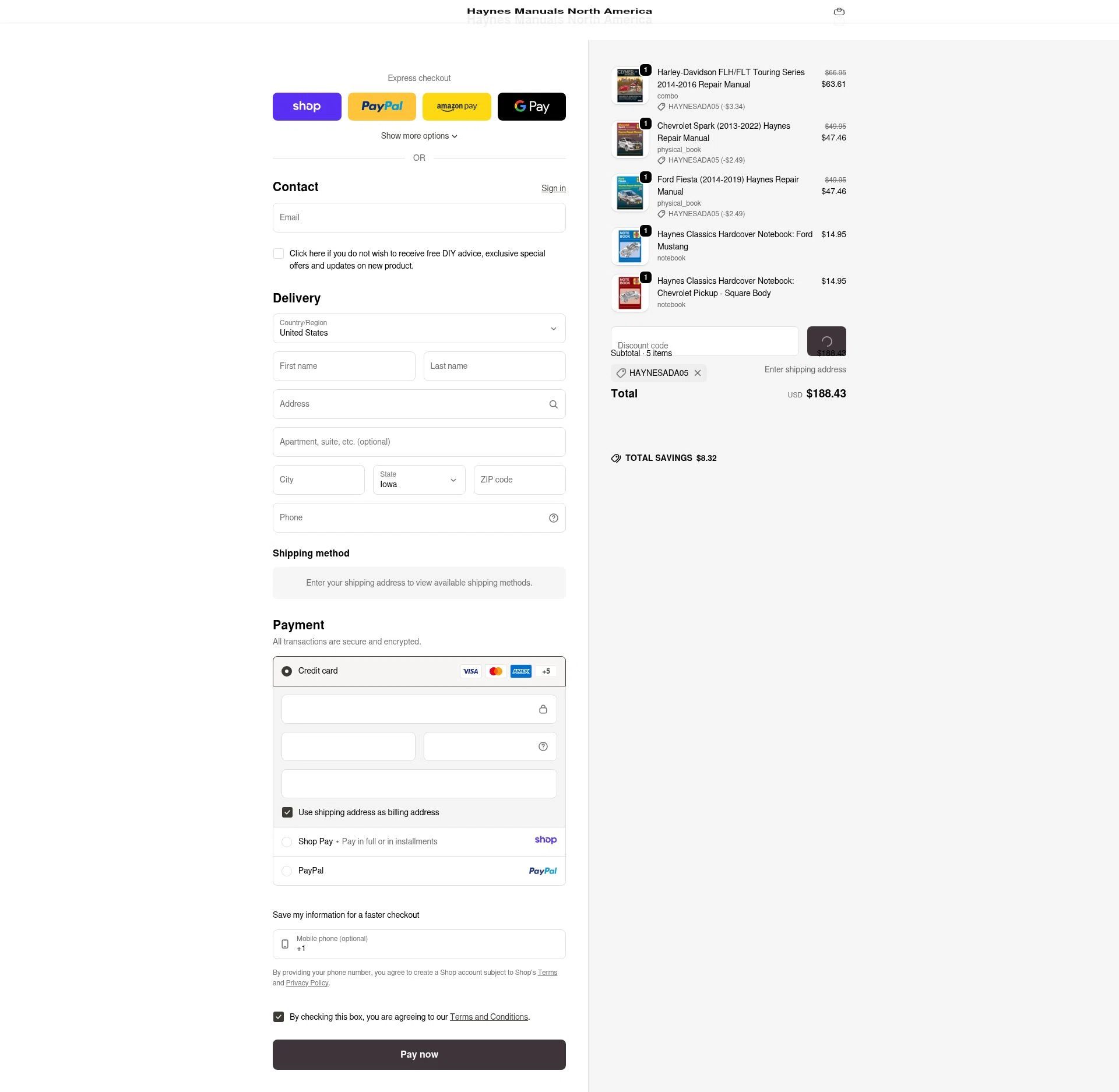 Haynes checkout page showing Haynes coupon code box | Screenshot taken by SimplyCodes community member on Jan 12, 2026