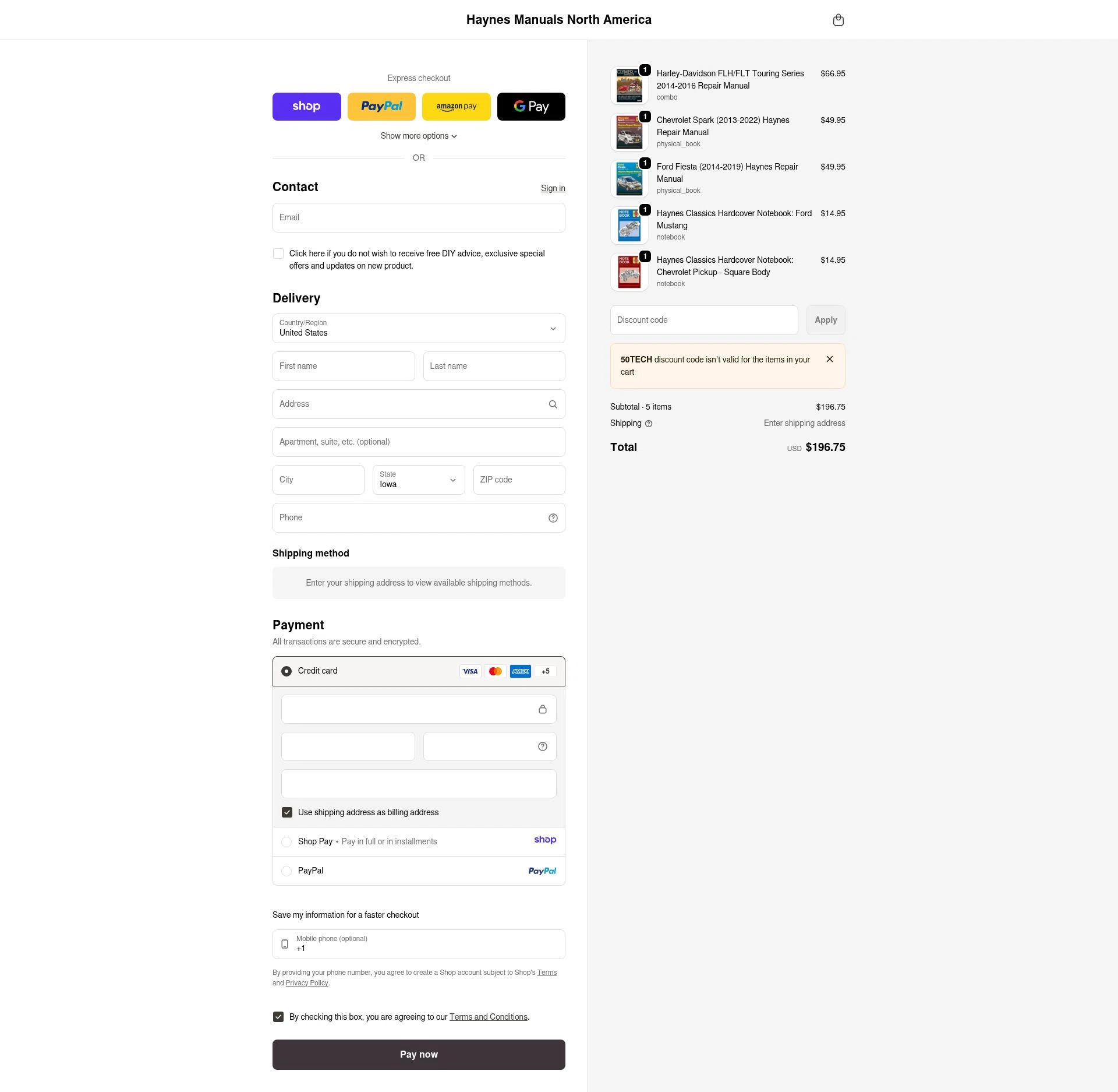 Haynes checkout page showing Haynes coupon code box | Screenshot taken by SimplyCodes community member on Jan 12, 2026
