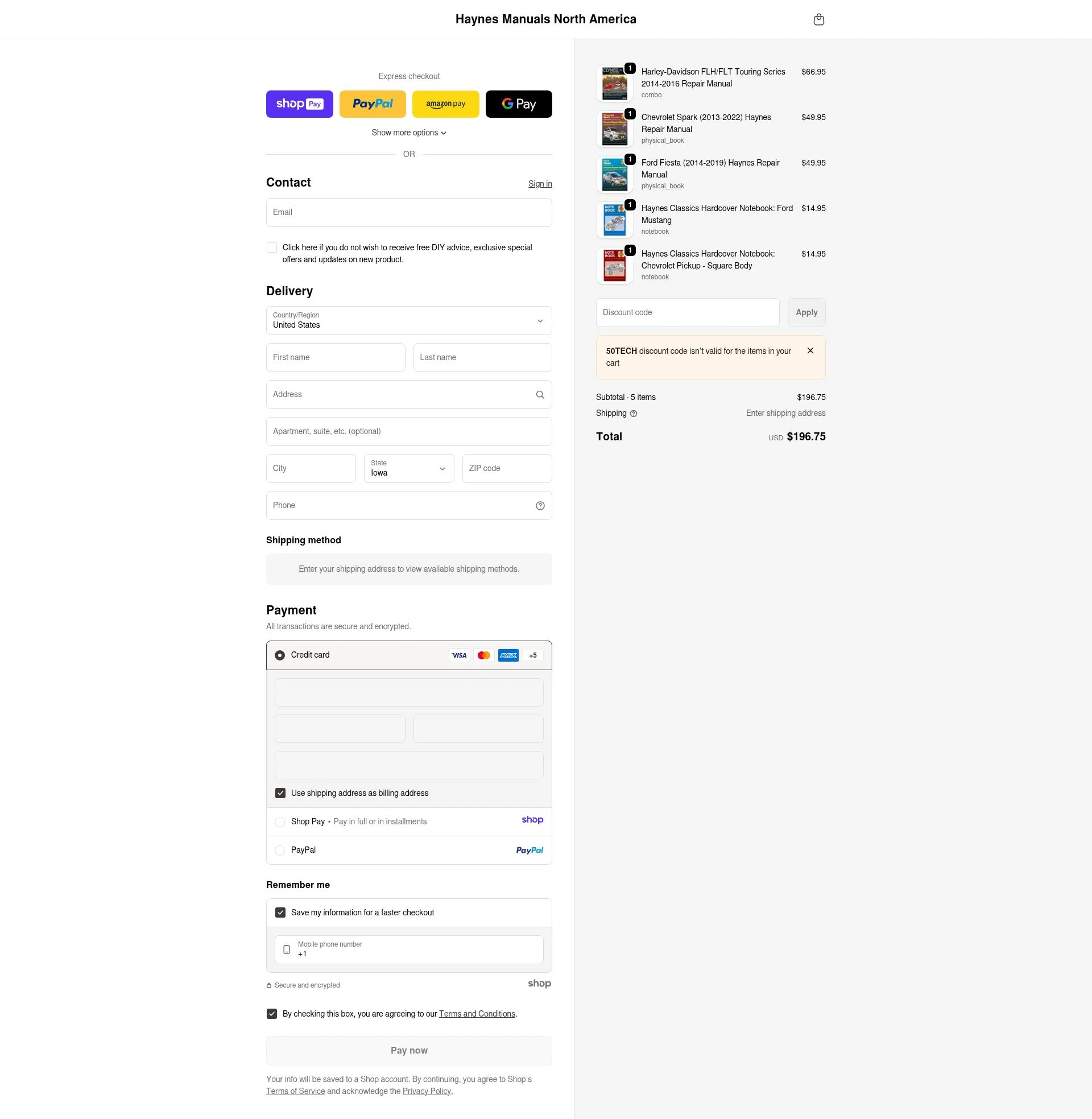 Haynes checkout page showing Haynes coupon code box | Screenshot taken by SimplyCodes community member on Jan 7, 2026