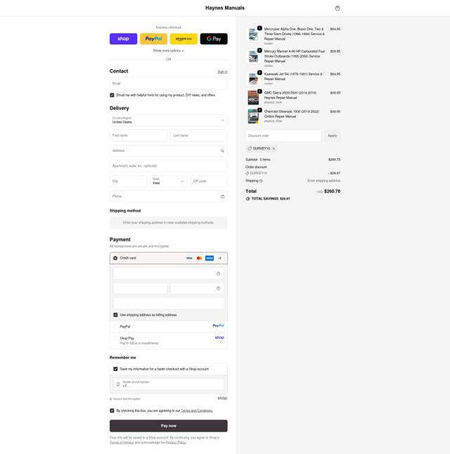 Haynes checkout page showing Haynes coupon code box | Screenshot taken by SimplyCodes community member on Sep 25, 2025