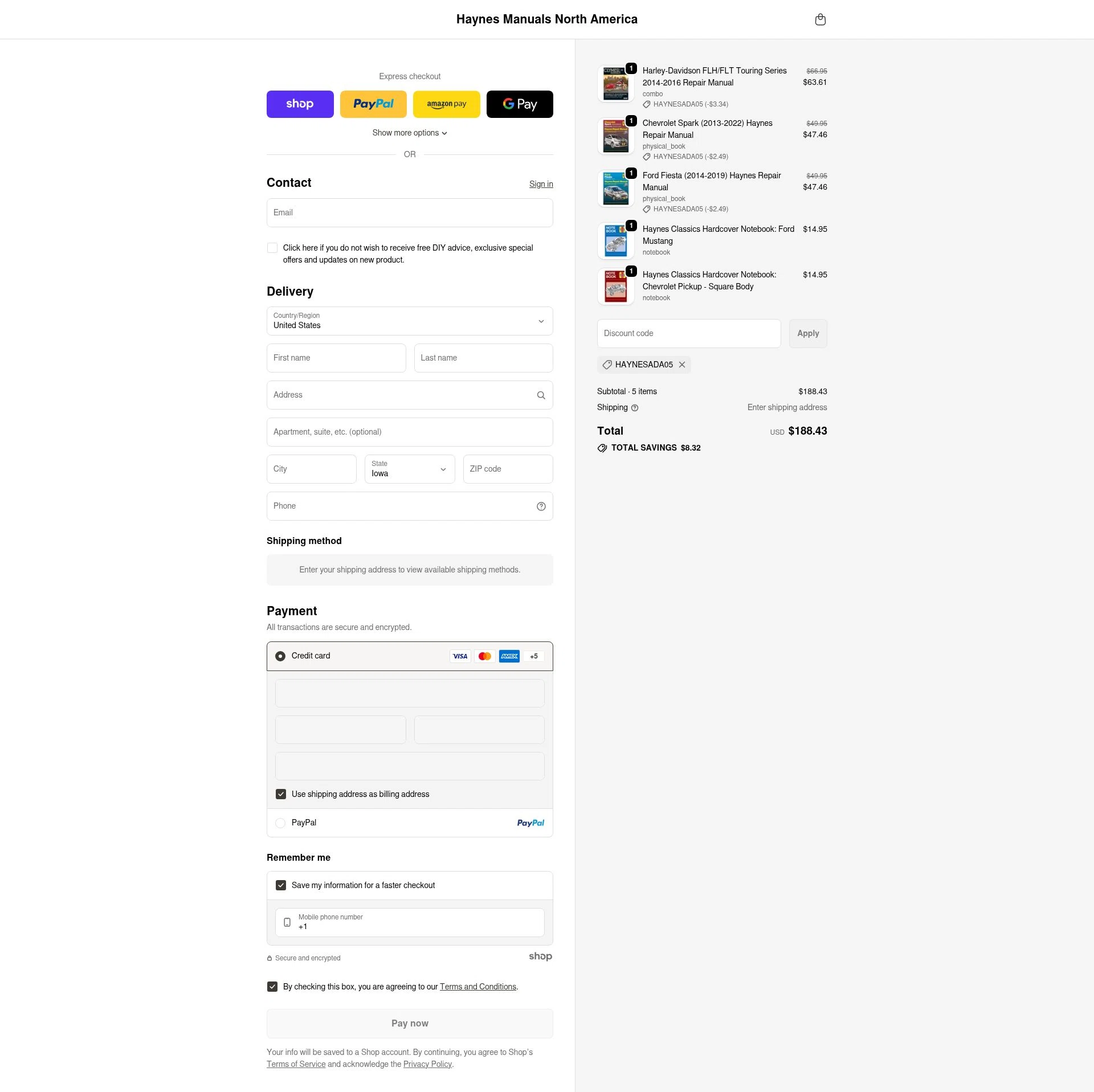 Haynes checkout page showing Haynes coupon code box | Screenshot taken by SimplyCodes community member on Jan 7, 2026