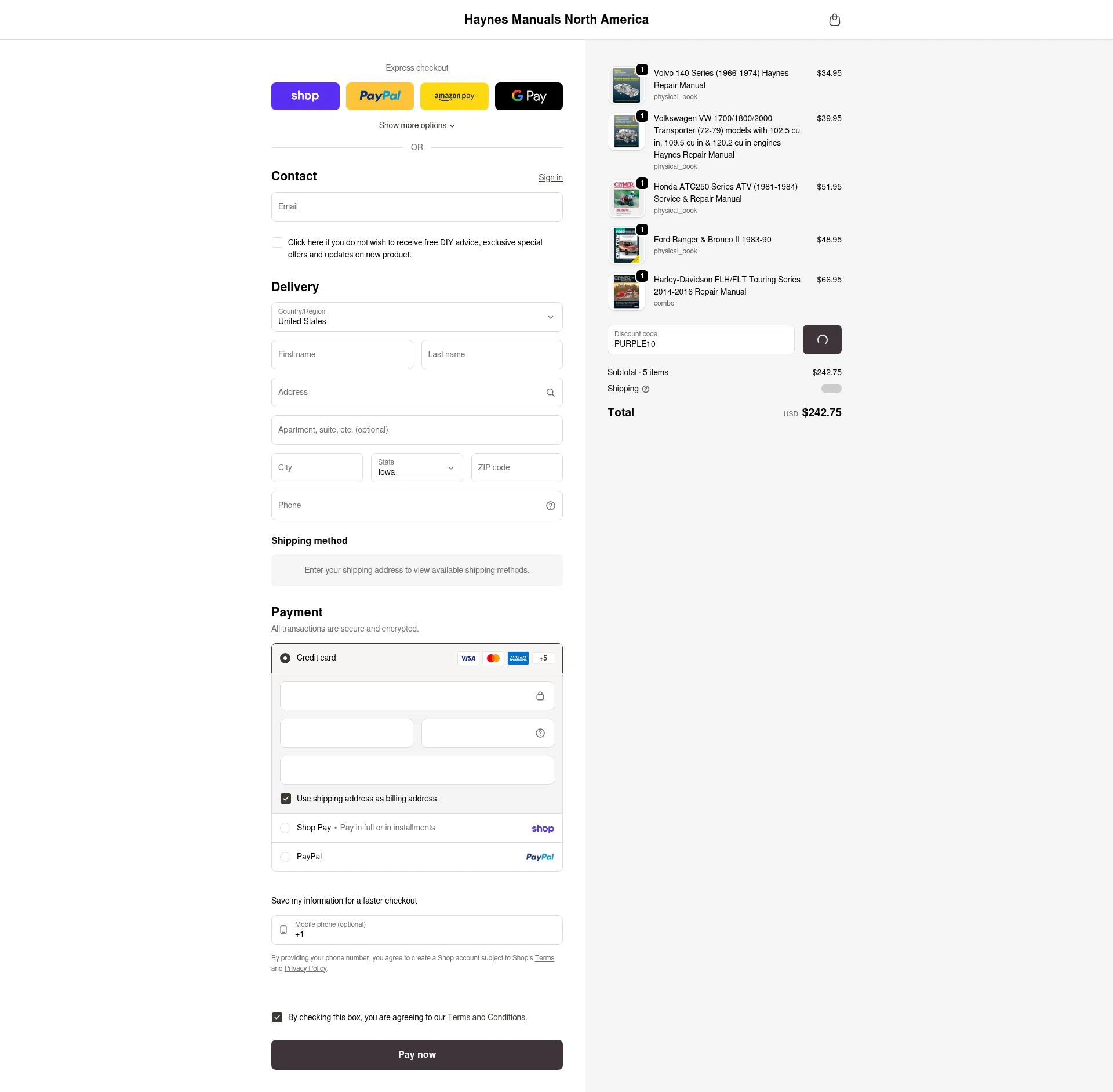 Haynes checkout page showing Haynes coupon code box | Screenshot taken by SimplyCodes community member on Feb 3, 2026