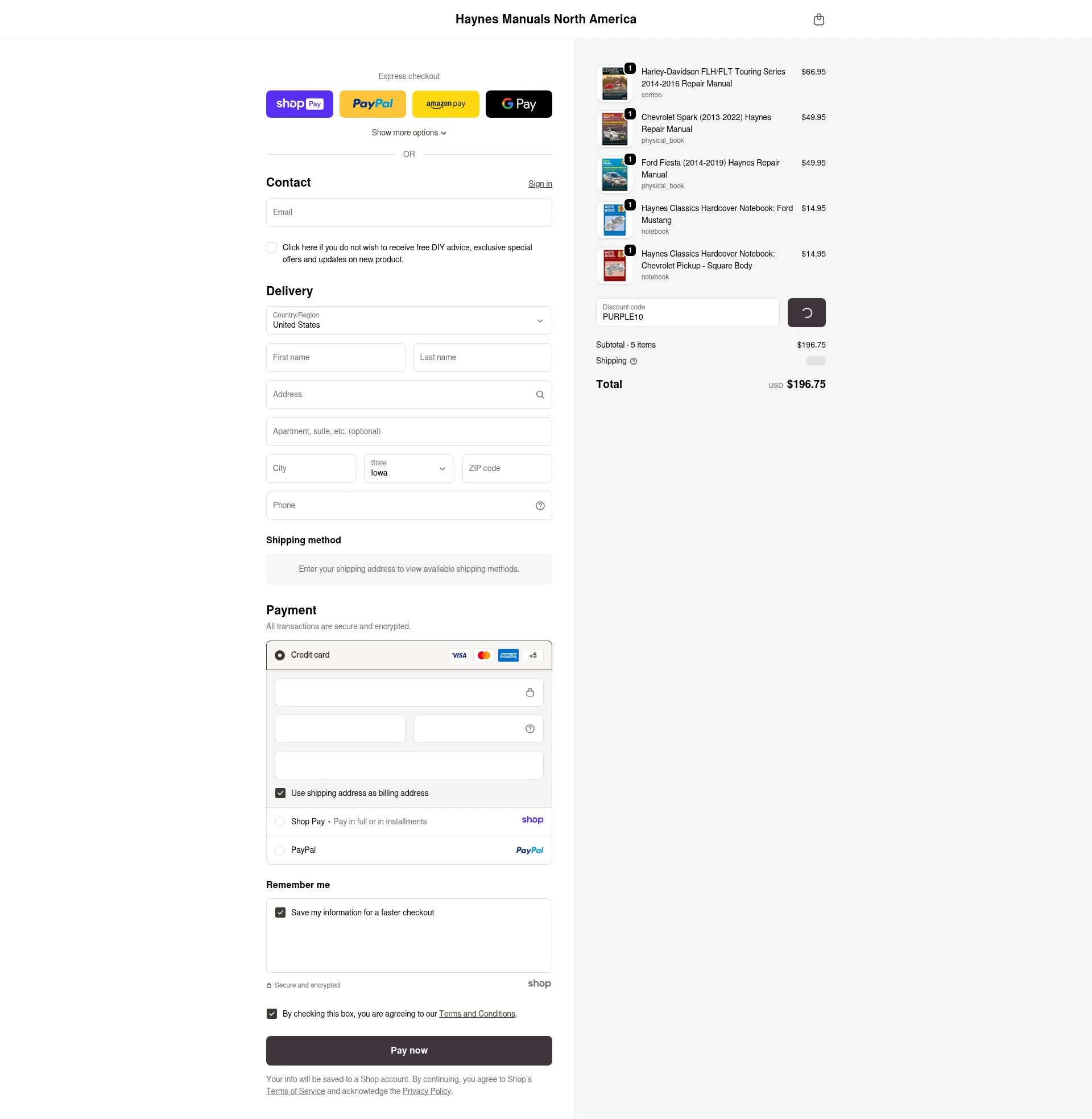 Haynes checkout page showing Haynes coupon code box | Screenshot taken by SimplyCodes community member on Jan 7, 2026
