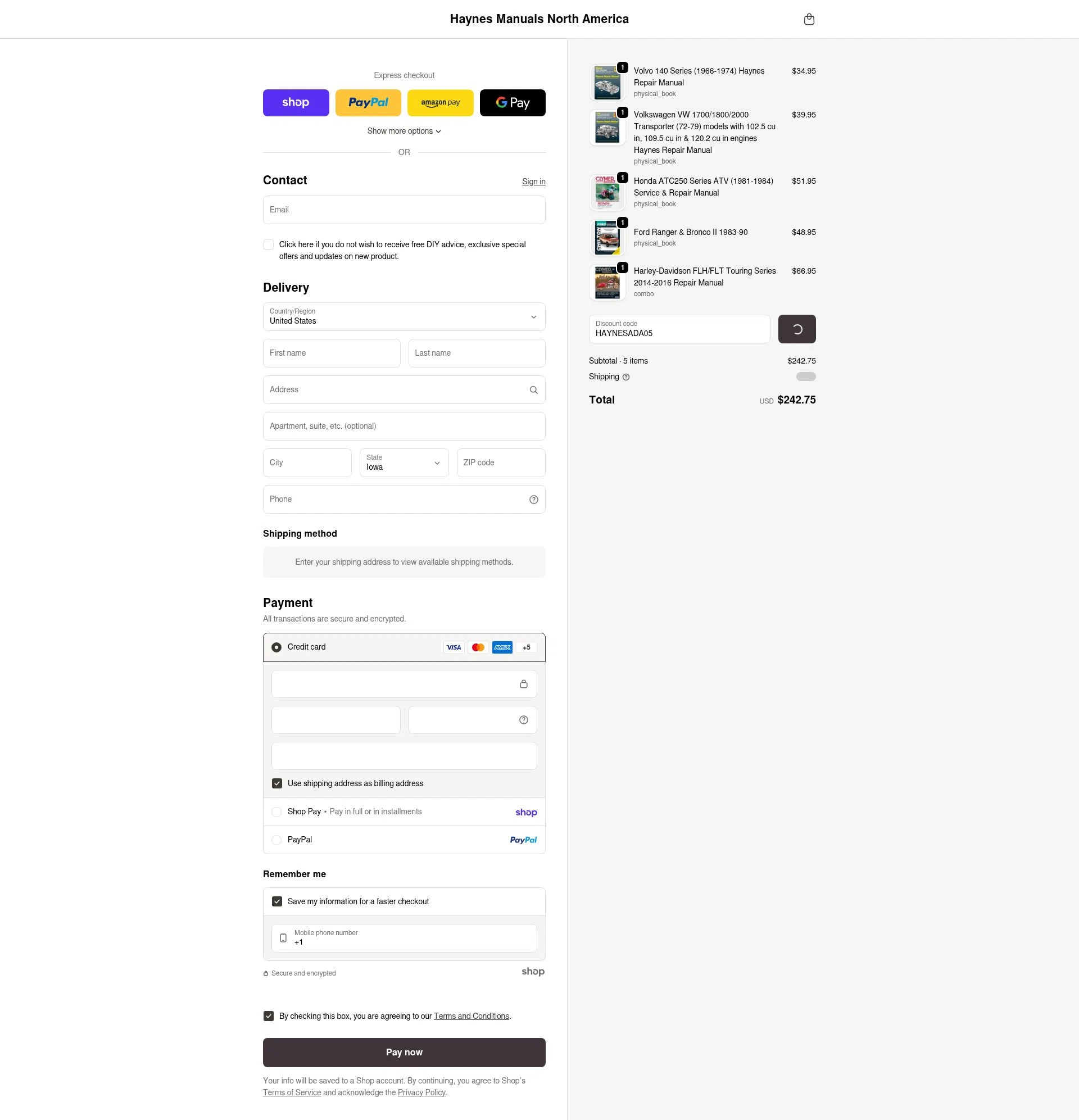 Haynes checkout page showing Haynes coupon code box | Screenshot taken by SimplyCodes community member on Jan 27, 2026