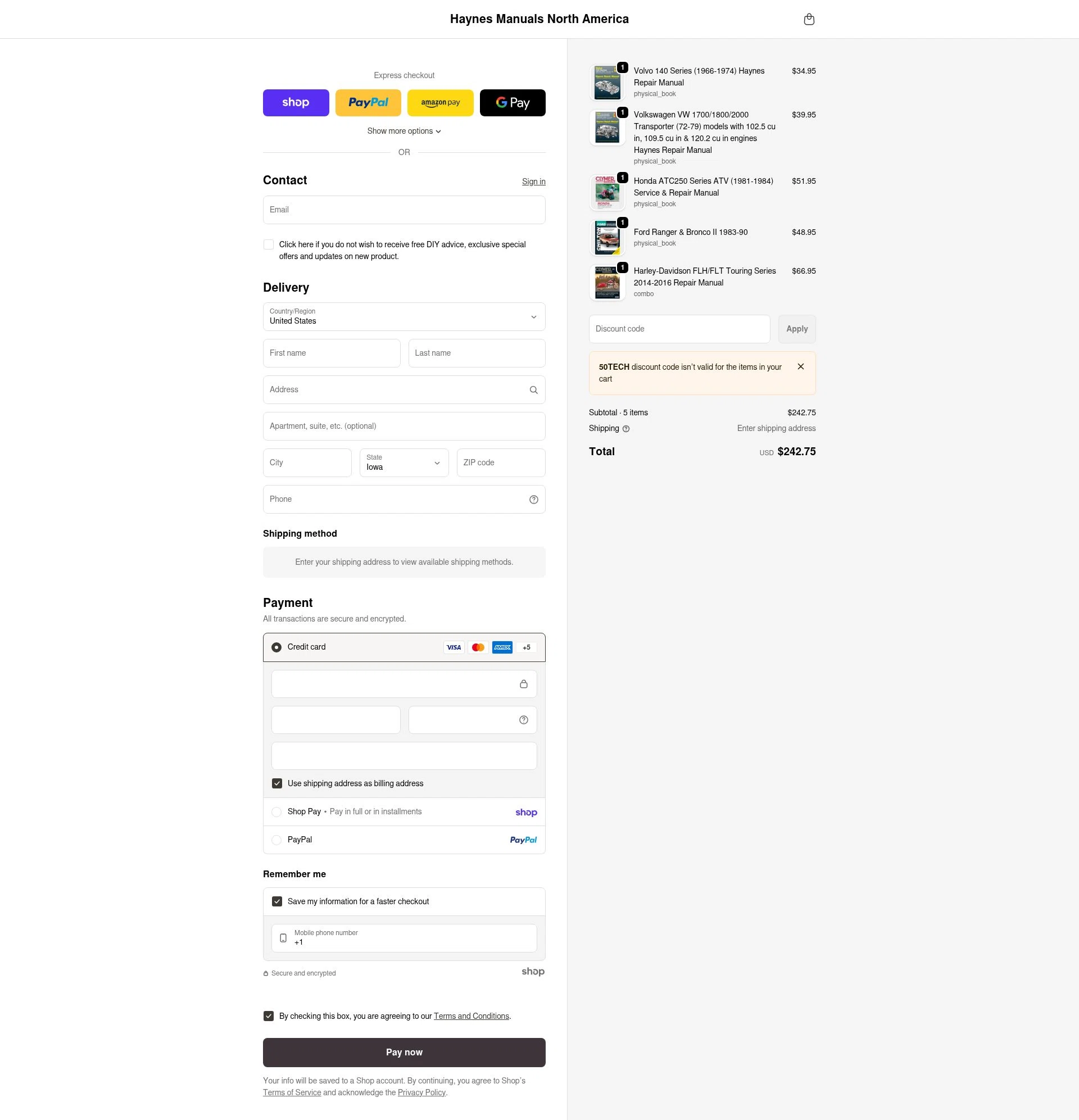 Haynes checkout page showing Haynes coupon code box | Screenshot taken by SimplyCodes community member on Jan 29, 2026