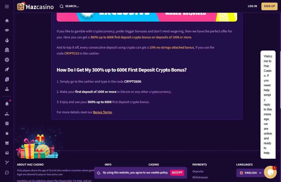 Haz Casino checkout page showing Haz Casino promo code box | Screenshot taken by SimplyCodes community member on Dec 19, 2025