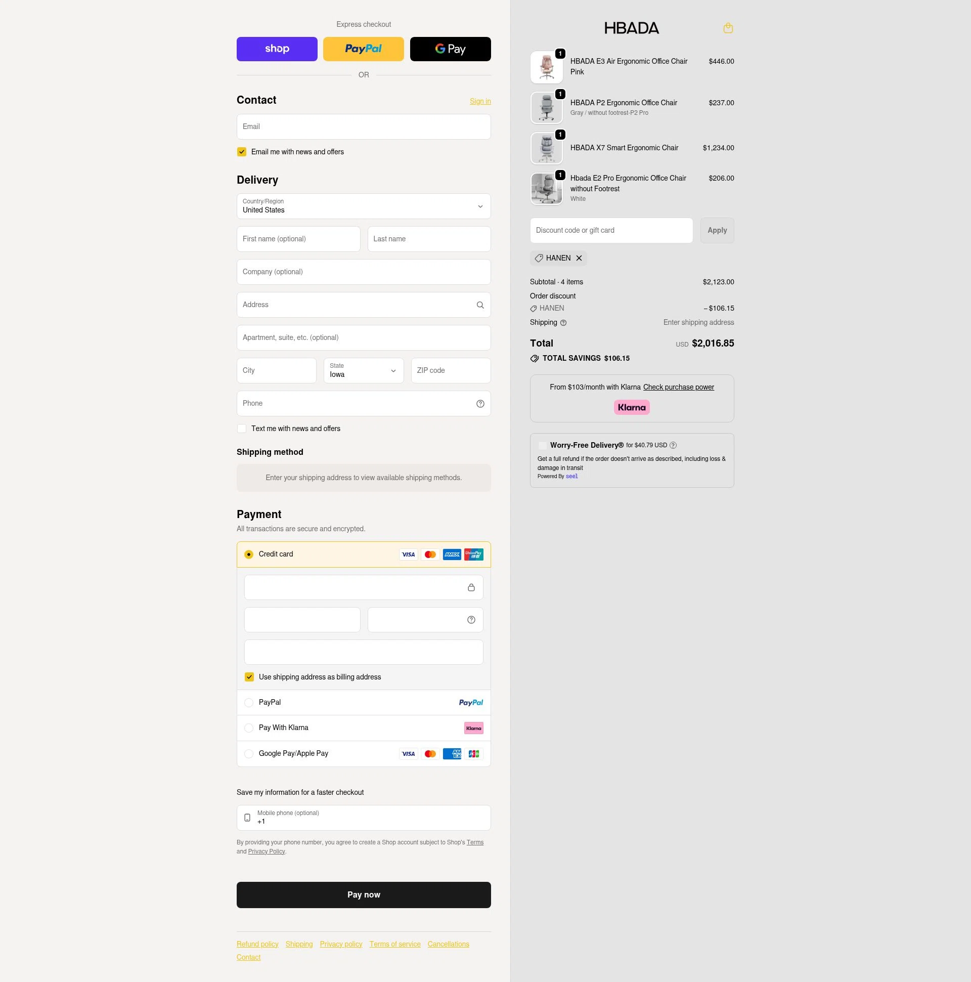 Hbada checkout page showing Hbada discount code box | Screenshot taken by SimplyCodes community member on Feb 5, 2026