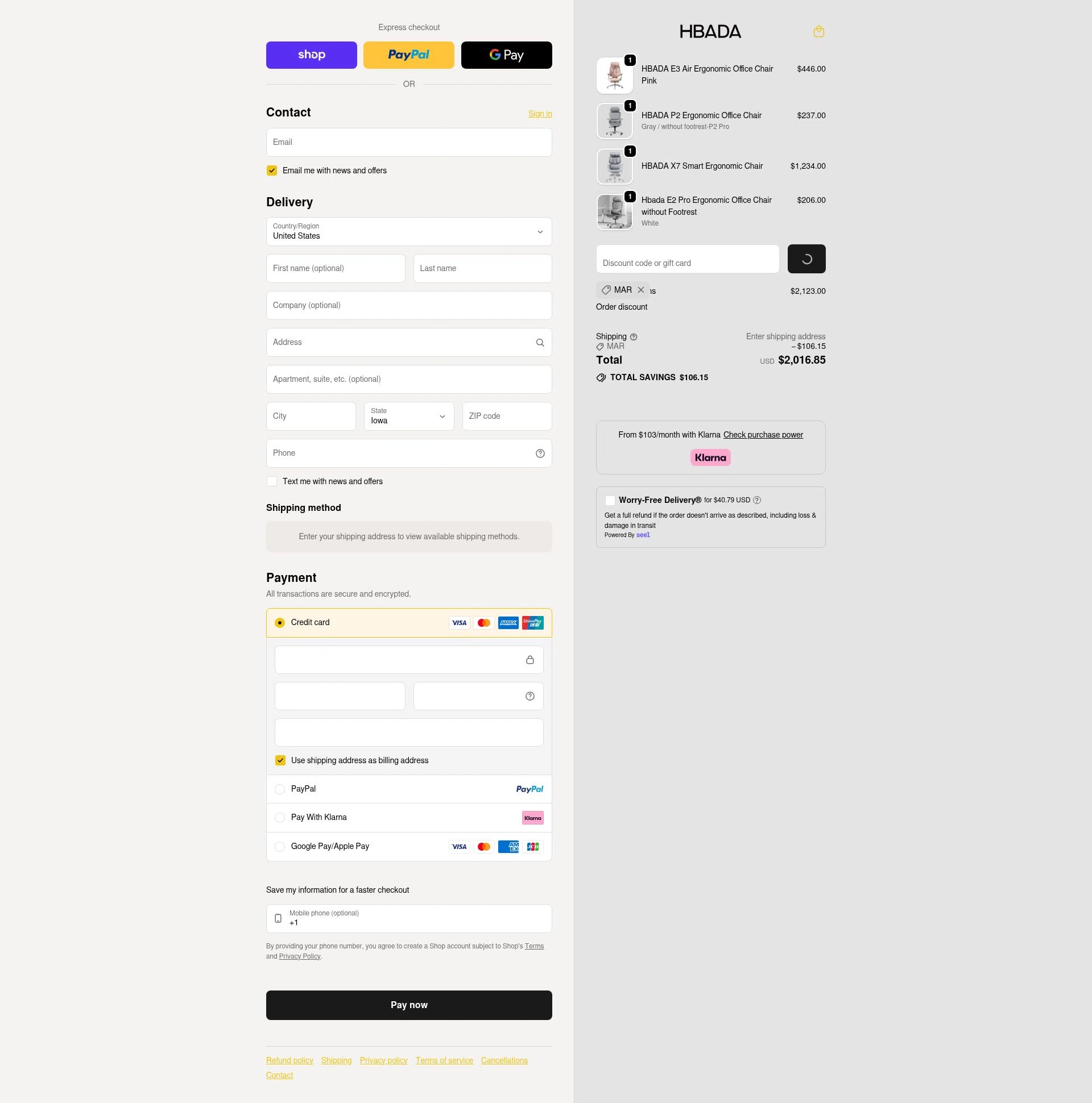 Hbada checkout page showing Hbada discount code box | Screenshot taken by SimplyCodes community member on Feb 5, 2026