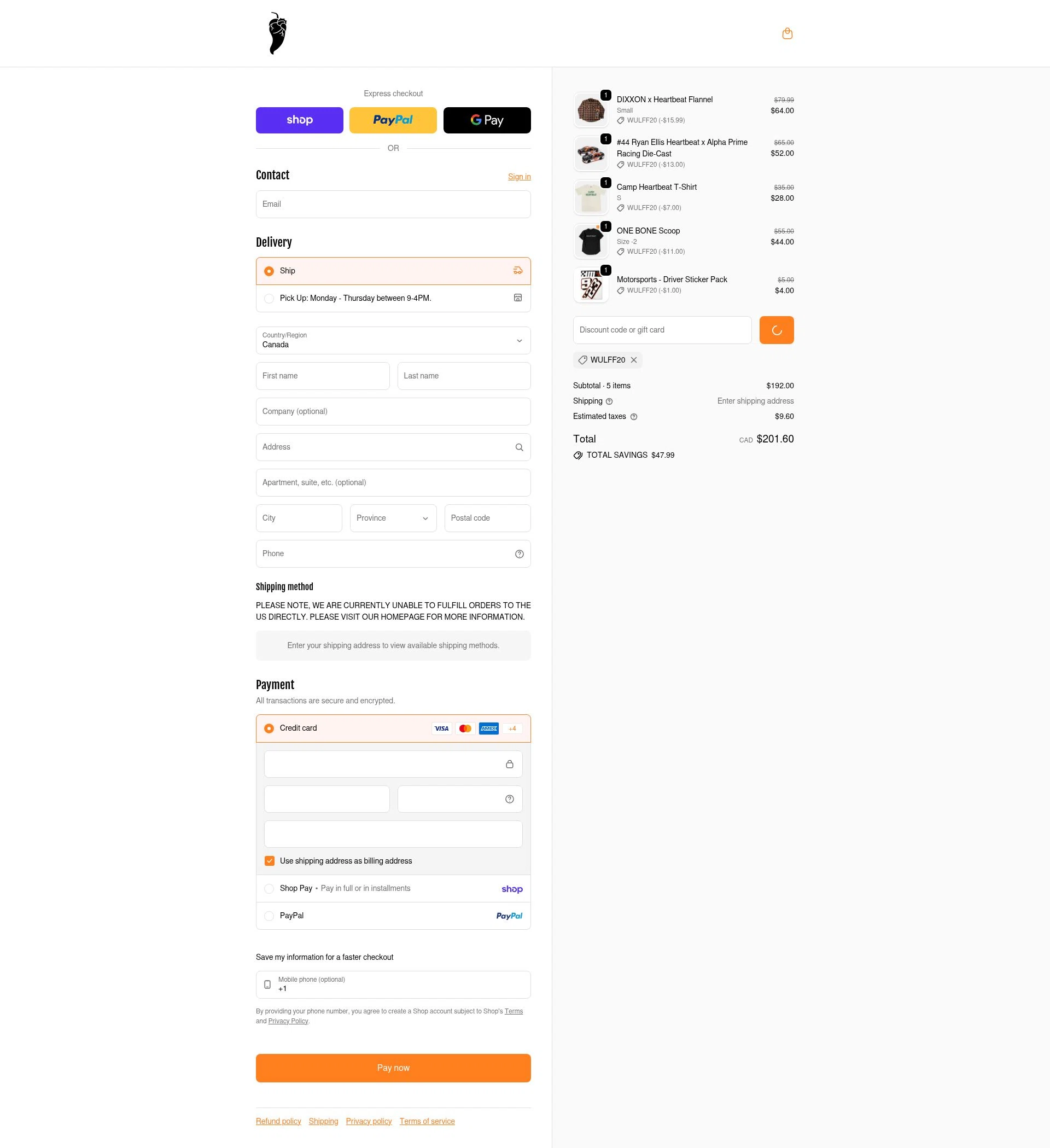 Heartbeat Hot Sauce checkout page showing Heartbeat Hot Sauce discount code box | Screenshot taken by SimplyCodes community member on Feb 4, 2026