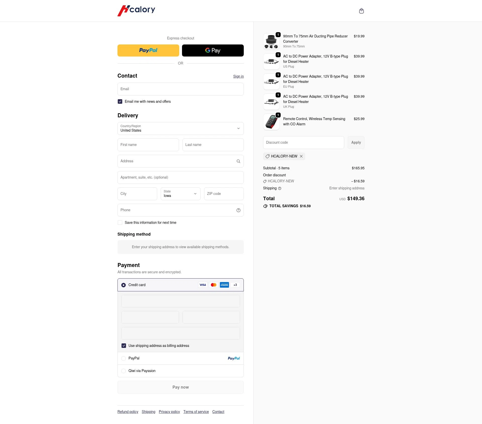 Hcalory checkout page showing Hcalory discount code box | Screenshot taken by SimplyCodes community member on Jan 8, 2026